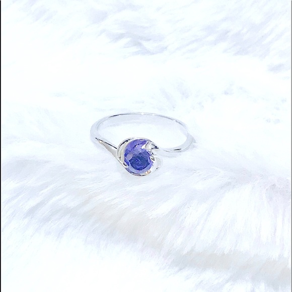 💜Dainty Lavender Round Solitaire Ring Synthetic Stone Sliver Ring 4-Prongs Band - Picture 1 of 16